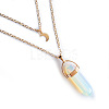 Opalite Double Terminated Pointed Bullet & Moon Alloy Pendant Double Layer Necklaces for Women WGAD714-05-1