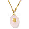 Natural Rose Quartz Faceted Oval Pendant 304 Stainless Steel Cable Chain Necklaces for Women WG4FB82-01-1