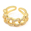 Curb Chains Shape Brass Open Cuff Rings with Cubic Zirconia RJEW-Q781-04G-2