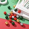 160Pcs 4 Colors Christmas Painted Natural Wood Round Beads WOOD-LS0001-01N-4