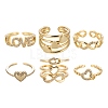 6Pcs 6 Styles Brass Micro Pave Clear Cubic Zirconia Cuff Rings RJEW-LS0001-45G-2