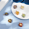 7Pcs 7 Styles Chakra Natural Tiger Eye & Sodalite & Red Jasper & Quartz Crystal & Green Aventurine & Amethyst & Red Aventurine Copper Wire Wrapped Heart Pendants with Golden Tone Metal Slices PALLOY-FH00093-4
