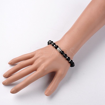 Buddha Head Gemstone Beaded Stretch Bracelets BJEW-JB01864-06-1