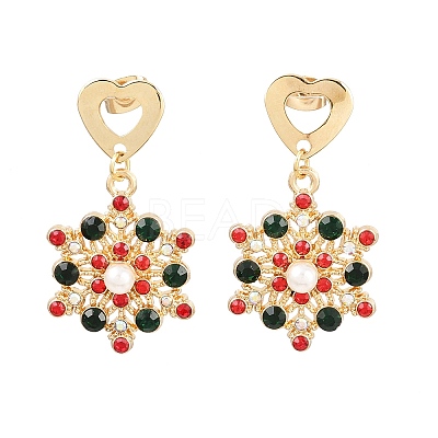 Snowflake ABS Plastic Pearl & Rhinestone Stud Earrings EJEW-JE06628-1