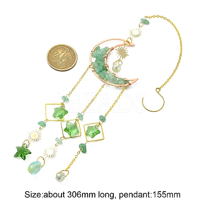 Natural Green Aventurine Chips Moon Pendant Decorations HJEW-FS00027-03-1