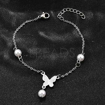 304 Stainless Steel Butterfly Link Bracelets BJEW-C098-01A-P-1