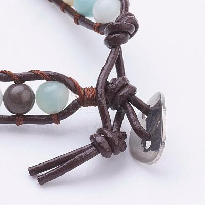 Two Loops Natural Amazonite Wrap Bracelets BJEW-JB03285-01-1