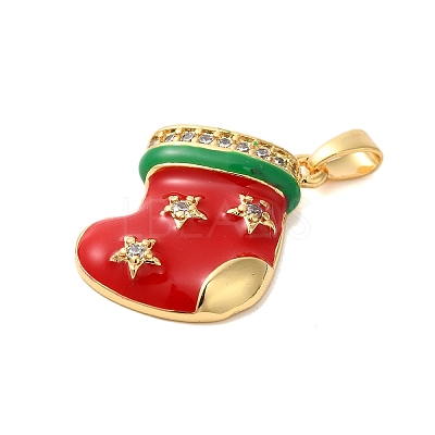 Christmas Theme Rack Plating Brass Cubic Zirconia Pendants KK-K385-119G-04-1