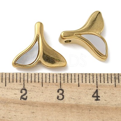 Fishtail Shape 304 Stainless Steel Natural Paua Shell/White Shell Charms Ion Plating(IP) STAS-U037-07G-02-1