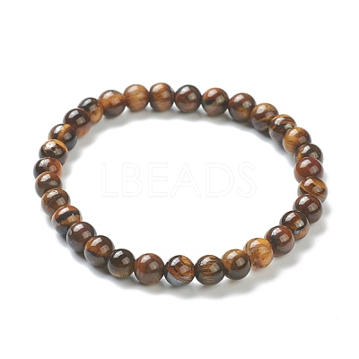 Natural Tiger Eye Beaded Stretch Bracelets BJEW-D446-B-32-1