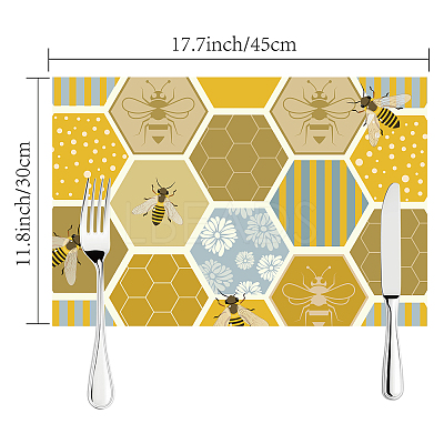Rectangle with Bees Pattern Cotton Linen Cloth Table Mat AJEW-WH0196-010-1