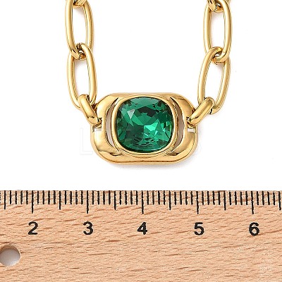 304 Stainless Steel Green Glass Geometric Pendant Necklaces for Women SA-CBA8C9C-11D-G-1