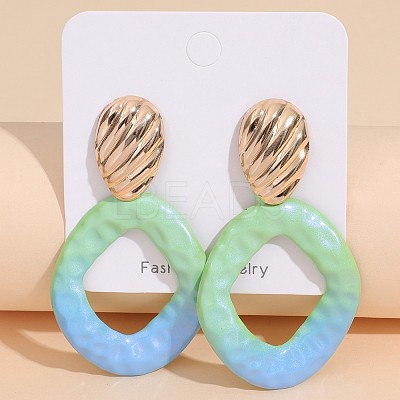 Baking Paint Alloy Rhombus Stud Dangle Earrings for Women WG48396-01-1