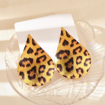 Leopard Print Alloy Dangle Stud Earrings EJEW-K304-01E-G-1