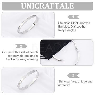 1Pc Stainless Steel Grooved Bangles STAS-UN0042-50B-P-1
