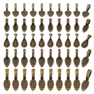 250Pcs 5 Styles Tibetan Style Glue-on Flat Pad Bails TIBEP-GA0001-04A-1