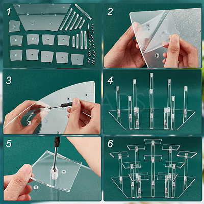 10-Slot Transparent Acrylic Minifigures Display Risers ODIS-WH0043-29B-1