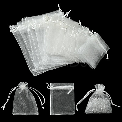 30Pcs 4 Styles Rectangle Organza Bags Jewellery Storage Pouches Wedding Favour Party Mesh Drawstring Gift OP-FS0001-01C-1