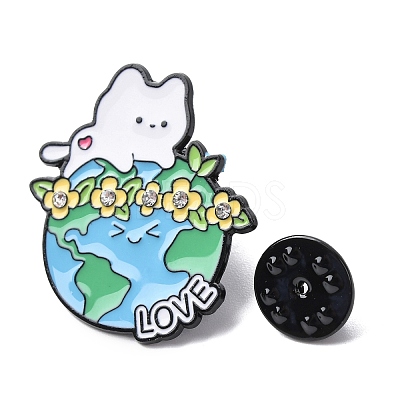 White Cat with Earth Enamel Pins JEWB-L024-02EB-03-1