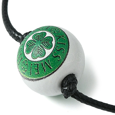Saint Patrick's Day Wood Round Braided Beaded Bracelets BJEW-JB09595-1