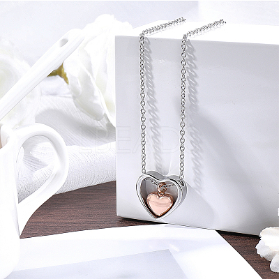 1Pc 304 Stainless Steel Heart Pendant Urn Ashes Necklaces NJEW-CN0001-19RGP-1