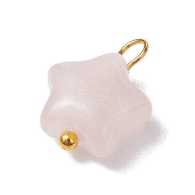 Natural Rose Quartz Star Charms with Brass Loops PALLOY-JF02733-01-1