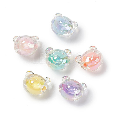 UV Plating Rainbow Iridescent Acrylic Beads OACR-H015-11-1
