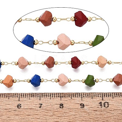 Handmade Brass & Glass Beaded Link Chains CHC-Q021-01G-1