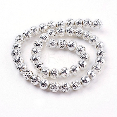 Electroplated Natural Lava Rock Beads Strands G-K259-57-8mm-S-1