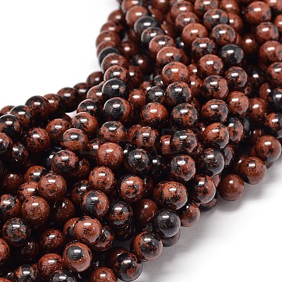 Natural Mahogany Obsidian Round Bead Strands G-P075-26-10mm-1