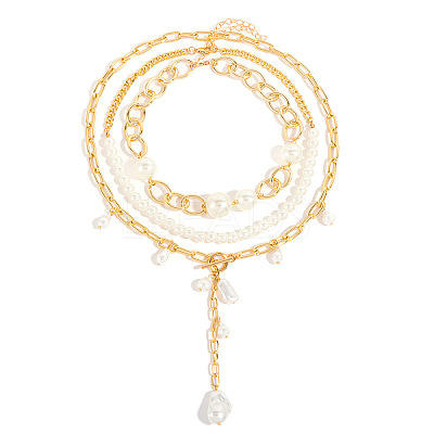 Aluminum & Plastic Pearl 3 Layer Nuggets Tassel Necklaces for Women WG0B97E-01-1