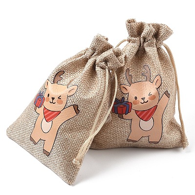 30Pcs 15 Styles Christmas Printed Jute Cloth Storage Pouches ABAG-YW0001-10-1