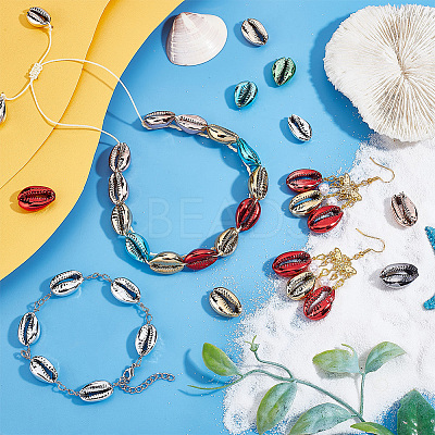 80Pcs 8 Colors Electroplated Cowrie Shell Beads BSHE-PH0001-17-1