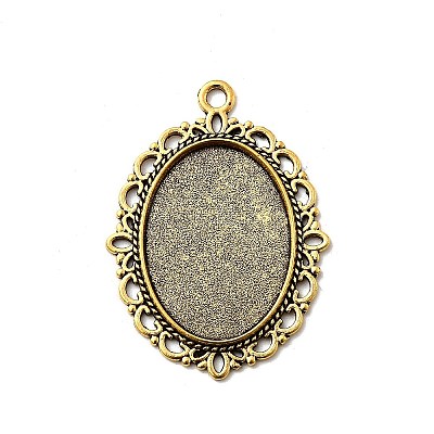 Tibetan Style Oval Alloy Pendant Cabochon Settings TIBEP-Q054-44AG-RS-1