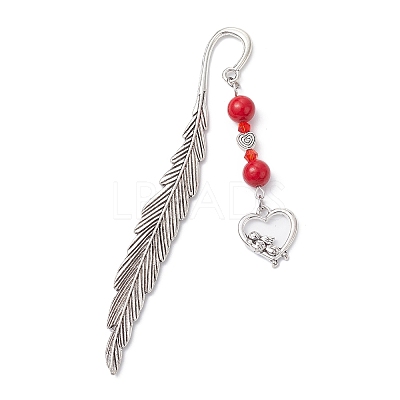 Valentine's Day Alloy Heart Pendant Bookmarks AJEW-JK00270-03-1