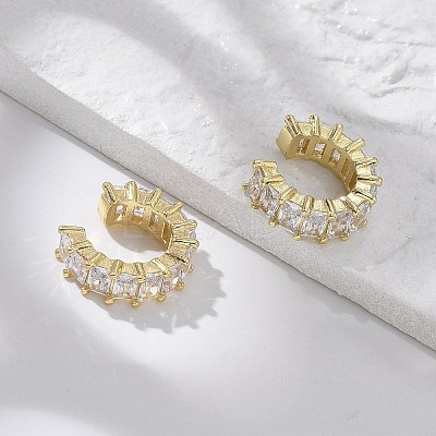 Cubic Zirconia Tennis Cuff Earrings EJEW-K093-09G-05-1