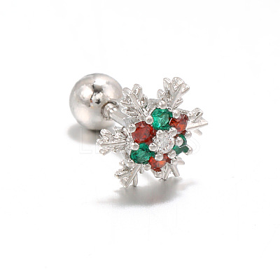 Snowflake Brass Cubic Zirconia Stud Earrings FS-WGD4C14-09-1
