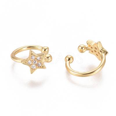 Golden Plated Brass Micro Pave Cubic Zirconia Cuff Earrings EJEW-L244-36G-1