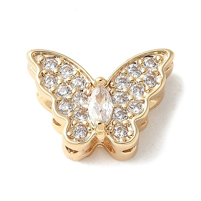 Brass Micro Pave Cubic Zirconia Beads KK-A253-10G-1