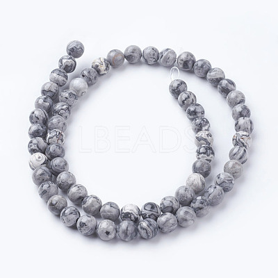 Natural Map Stone/Picasso Stone/Picasso Jasper Beads Strands G-G047-6mm-1