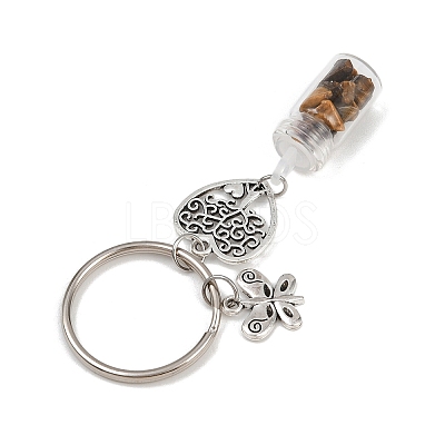7Pcs 7 Styles Glass Bottle with Chakra Gemstone Chip Inside Keychains KEYC-JKC01393-02-1