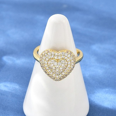 Heart Brass Micro Pave Cubic Zirconia Cuff Open Rings for Women CU-CBA0A21-01G-02-1