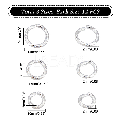 36Pcs 3 Style 304 Stainless Steel Open Jump Rings STAS-UN0027-84-1