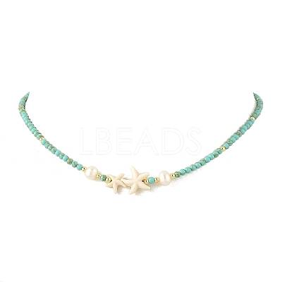 Dyed Synthetic Turquoise Starfish and Pearl Beaded Necklaces for Women NJEW-JN06658-1