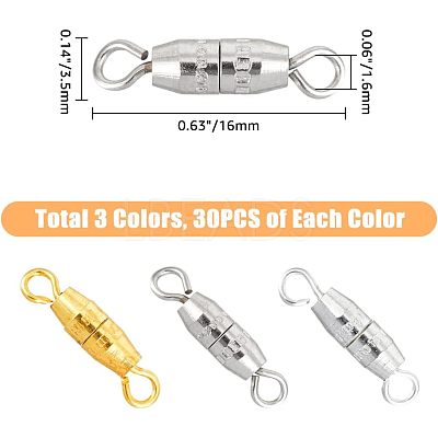 90Pcs 3 Colors Brass Screw Clasps FIND-HY0001-04-1