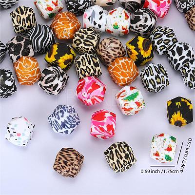 Colorful Pattern Printed Silicone Focal Beads SI-JX0022A-18-1