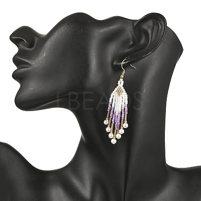 304 Stainless Steel Glass Seed Beads Arrow Dangle Earrings EJEW-MZ00554-05-1