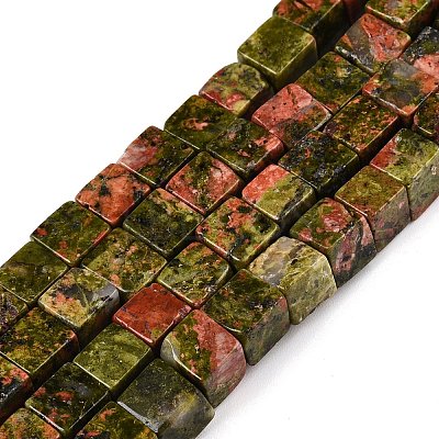 Natural Unakite Beads Strands X-G-T139-6x6-08A-1