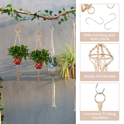 2Pcs Handmade Macrame Polyester Plant Hanger AJEW-HS0001-48-1