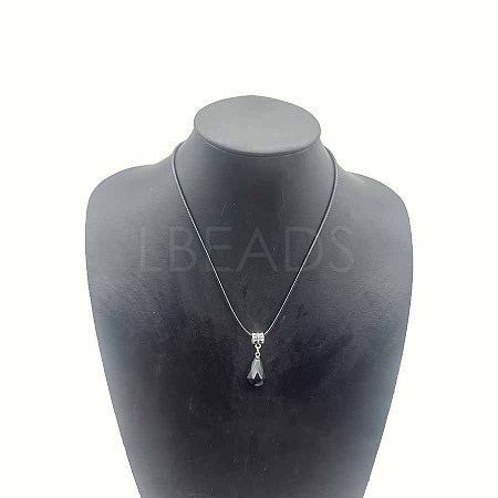 Faceted Natural Obsidian Teardrop Pendant Necklaces for Women HH3388-3-1